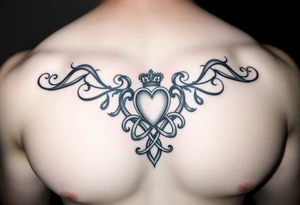 Design a tattoo for a man’s chest of a woman’s name (Michelle). There should be a claddagh and a Celtic knot entertwined. tattoo idea