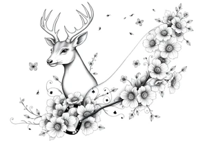 Casino theme with deer cards, dice poker, chips, and flowers and swirls in the background for a sleeve half sleeve tattoo idea
