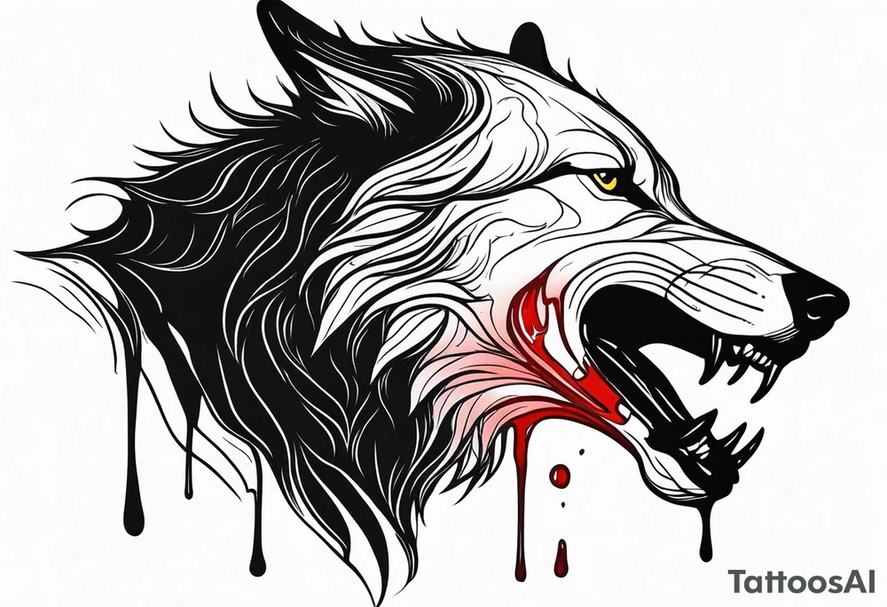 black wolf with blood in mouth tattoo idea
