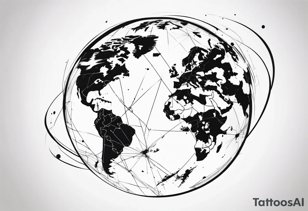 sphere exploding with world map tattoo idea