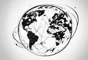 sphere exploding with world map tattoo idea