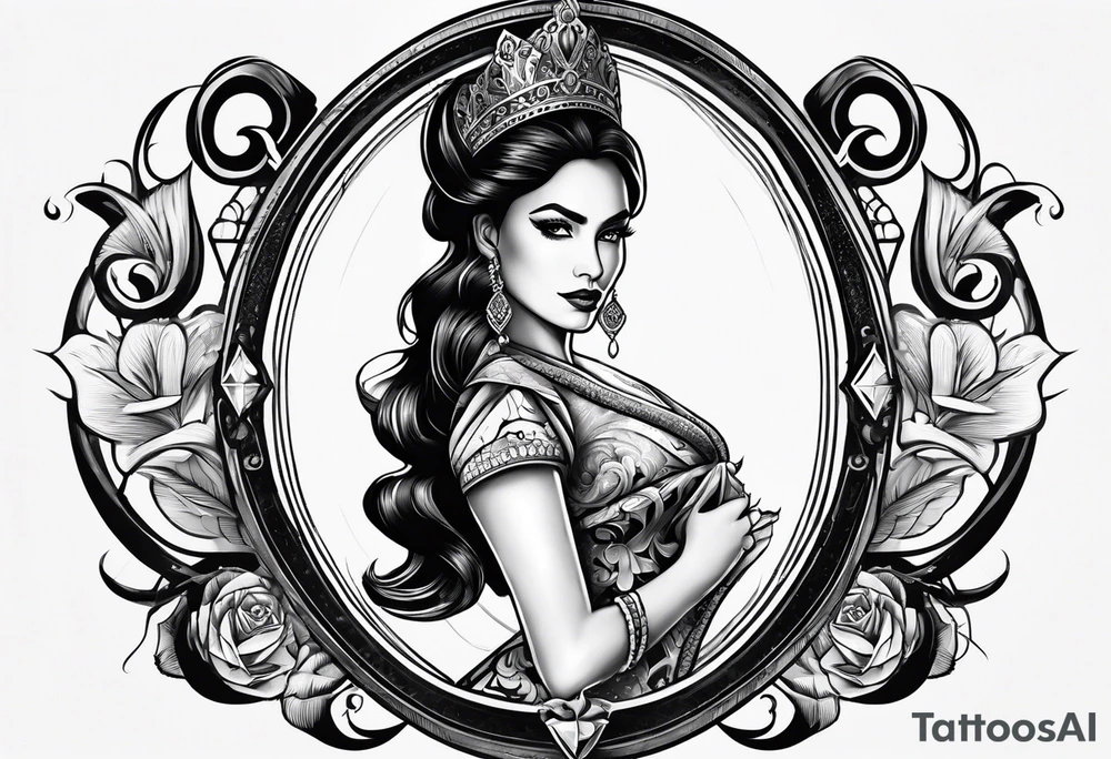 Queen of Spades, Latina, in frame tattoo idea