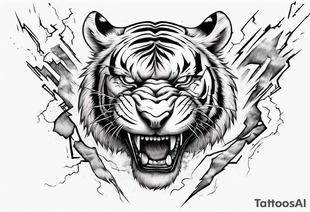 A tiger surrounded by lightning for a forearm sleeve. Alos leaving room for a symbol to be below the tiger tattoo idea