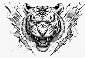 A tiger surrounded by lightning for a forearm sleeve. Alos leaving room for a symbol to be below the tiger tattoo idea