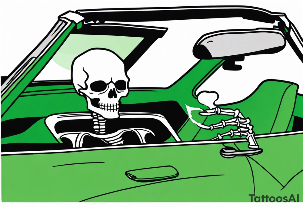Skeleton smoking a cigarette driving a green 1976 convertible Corvette tattoo idea Skeleton smoking a cigarette driving a green 1976 convertible Corvette tattoo idea
