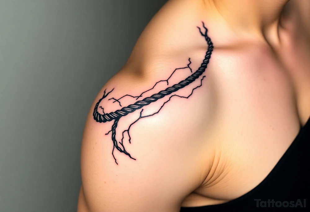 I want a tattoo inspired by the character Izuku midorya from my hero academia. I want his black whip and lighting across my bicep, shoulder and leading slightly to my traps. I want it to be sharp. Not lacking or cringy. Sharp. I don’t want the character or the characters arm. I want the black whip and lighting. tattoo idea