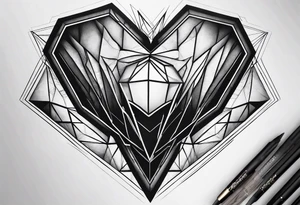 black hexagon heart realistic tattoo idea