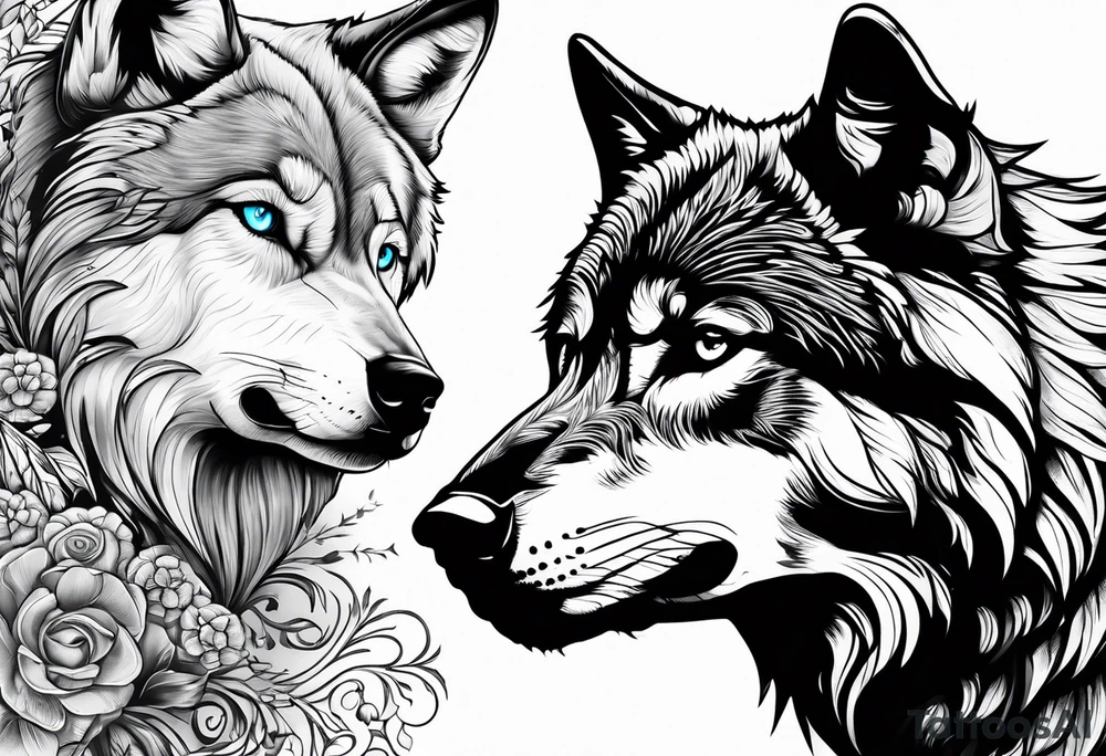 Wolf watching over little girls tattoo idea