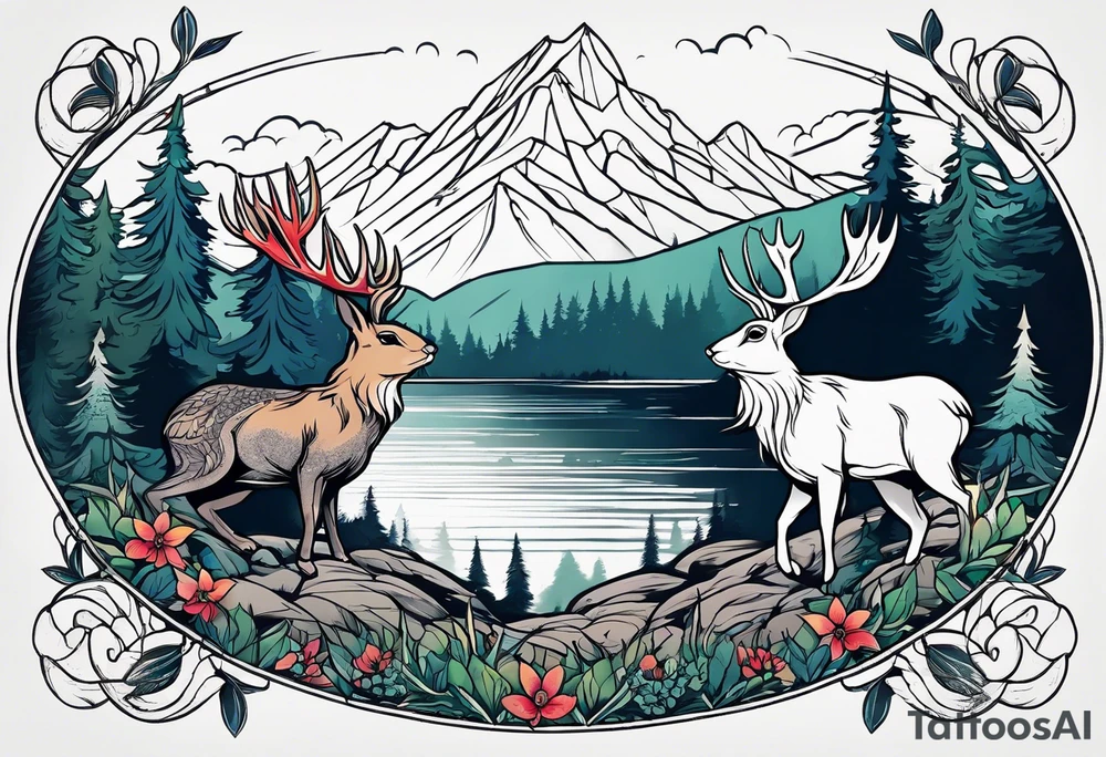 jackelope  mountain forest tattoo idea