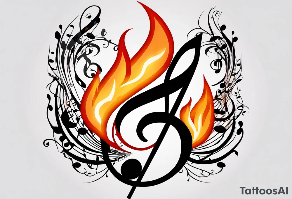 Musical notes on fire tattoo idea