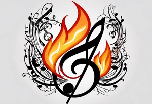 Musical notes on fire tattoo idea