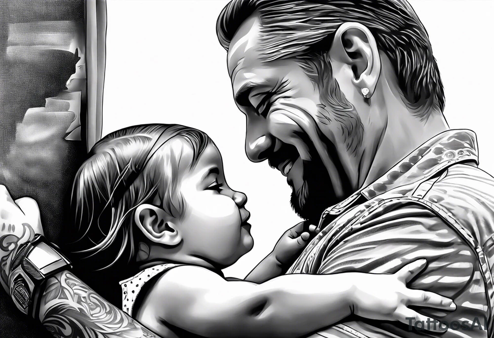 Tattoo of father holding his daughter. (RIP) Daddy loved music tattoo idea