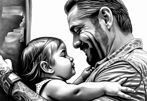 Tattoo of father holding his daughter. (RIP) Daddy loved music tattoo idea
