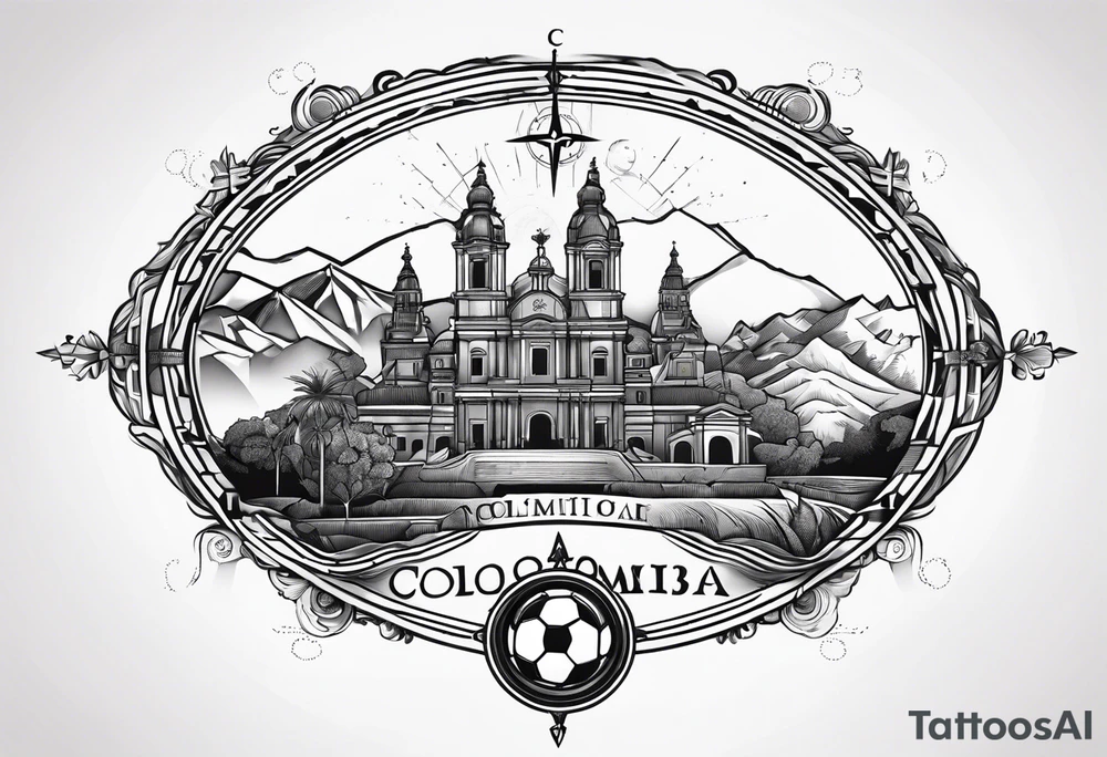 Colombia map with compass and soccer tattoo idea