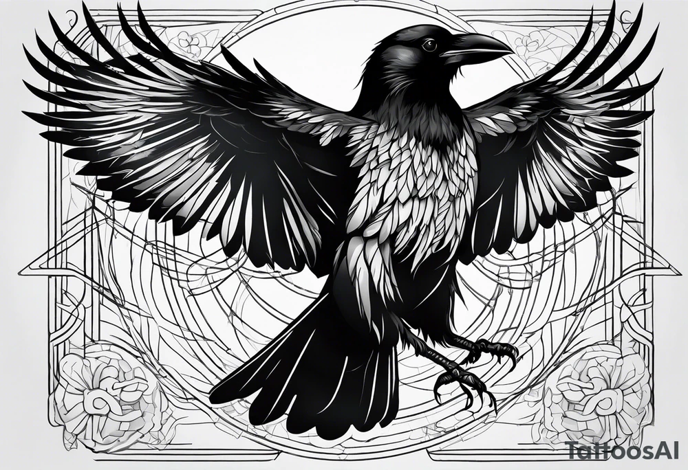 outlines of a crow with open wings tattoo idea