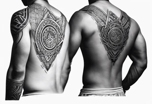 A simple tattoo that is placed on the upper back of a male. It should represent muay thai, discipline, pain and temple tattoo idea