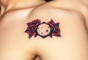 A traditional tattoo-style mole with bold black outlines, and red roses surrounding it for a classic old-school aesthetic tattoo idea