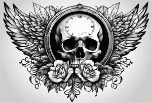skeleton key wings clock leaves tattoo idea
