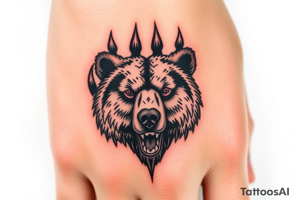 Bears paw with bear face in the middle tattoo idea