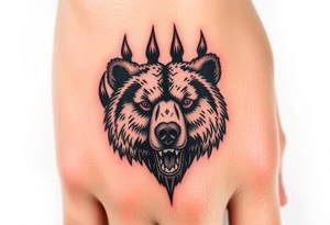 Bears paw with bear face in the middle tattoo idea