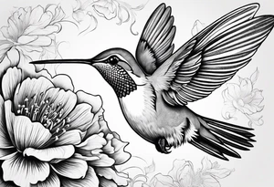 A lively hummingbird in mid-flight, sipping nectar from a flower, representing joy and energy.” tattoo idea