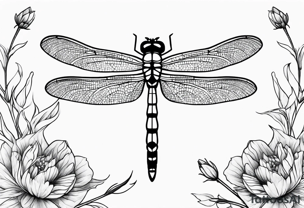 Dragonfly in flight wildflowers simplistic minimalist tattoo idea Dragonfly in flight wildflowers simplistic minimalist tattoo idea