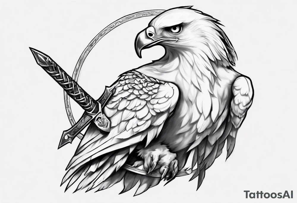 A white hawk holding a sword tattoo idea