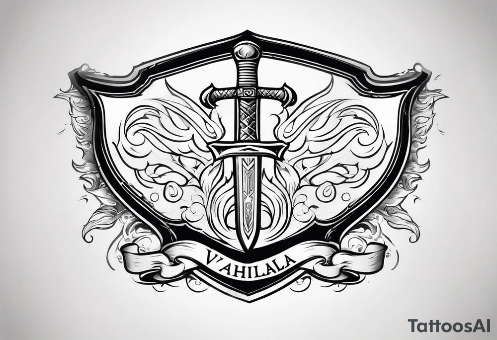 Valhalla mist fire sword shield tattoo idea