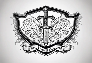 Valhalla mist fire sword shield tattoo idea