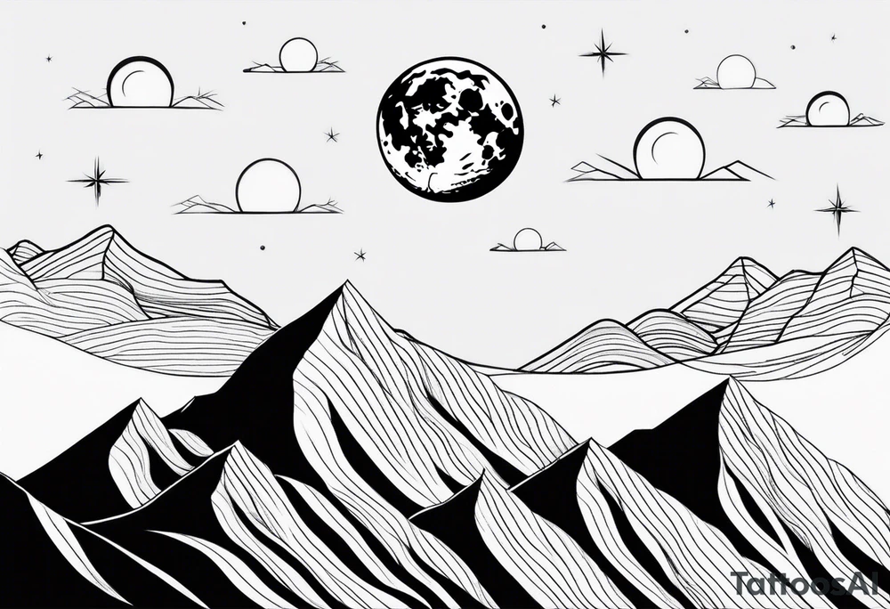 Minimalist mountains with moon at the back tattoo idea