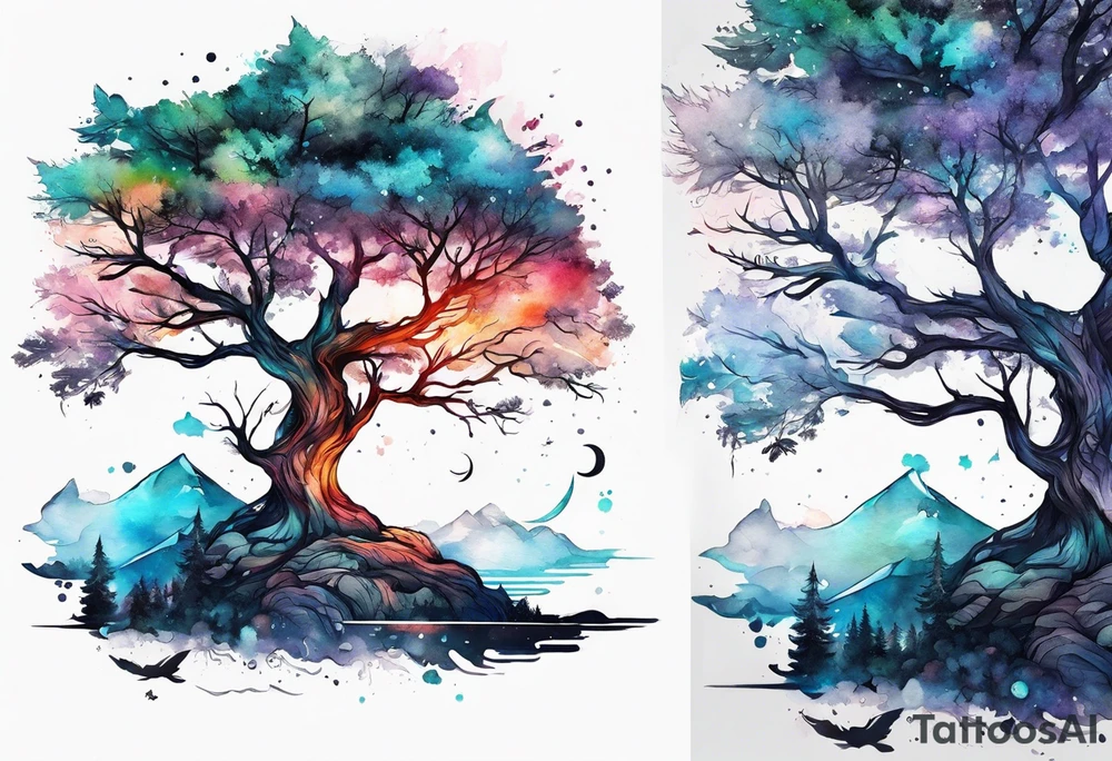 Tree with space fightera in the background tattoo idea