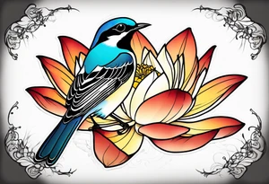 wagtail and lotus tattoo idea