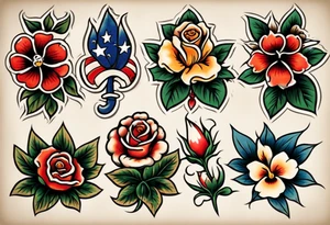 Three American traditional flowers tattoo idea