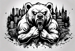 Angry bear coming up behind a city tattoo idea