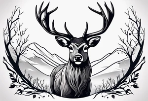 deer with antlers in tree tattoo idea
