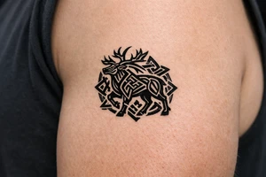 Caribou in Norse knot work open line concept tattoo idea