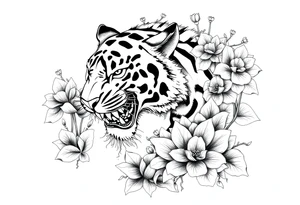 fierce tiger emerging through blooming lotus forrest in mist tattoo idea