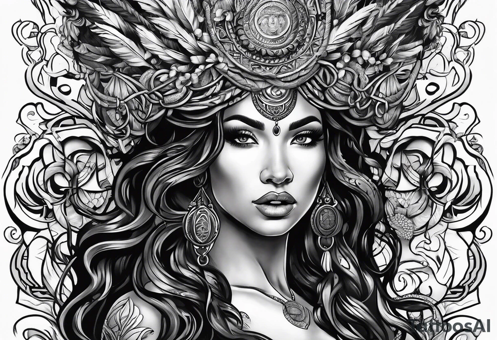 Indigenous woman as medusa tattoo idea