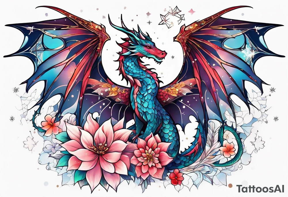 Constellation, wing , snow , cross , dragon female japan kawaii , flower tattoo idea