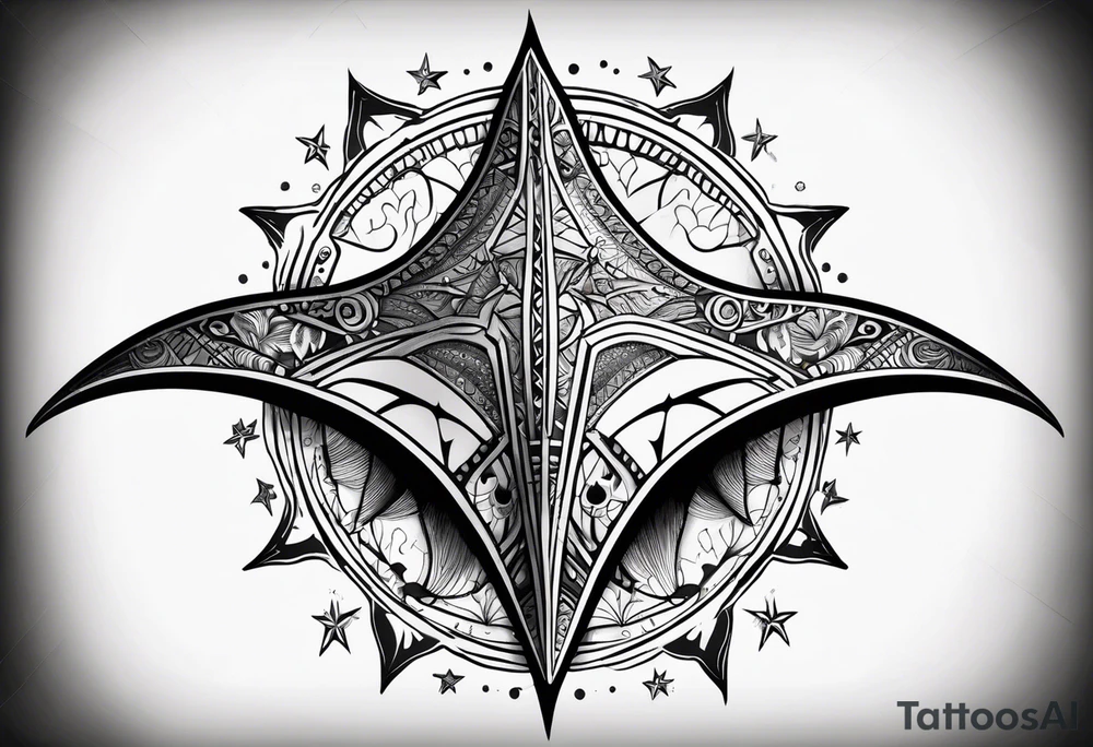 Manta ray nautical star tattoo idea