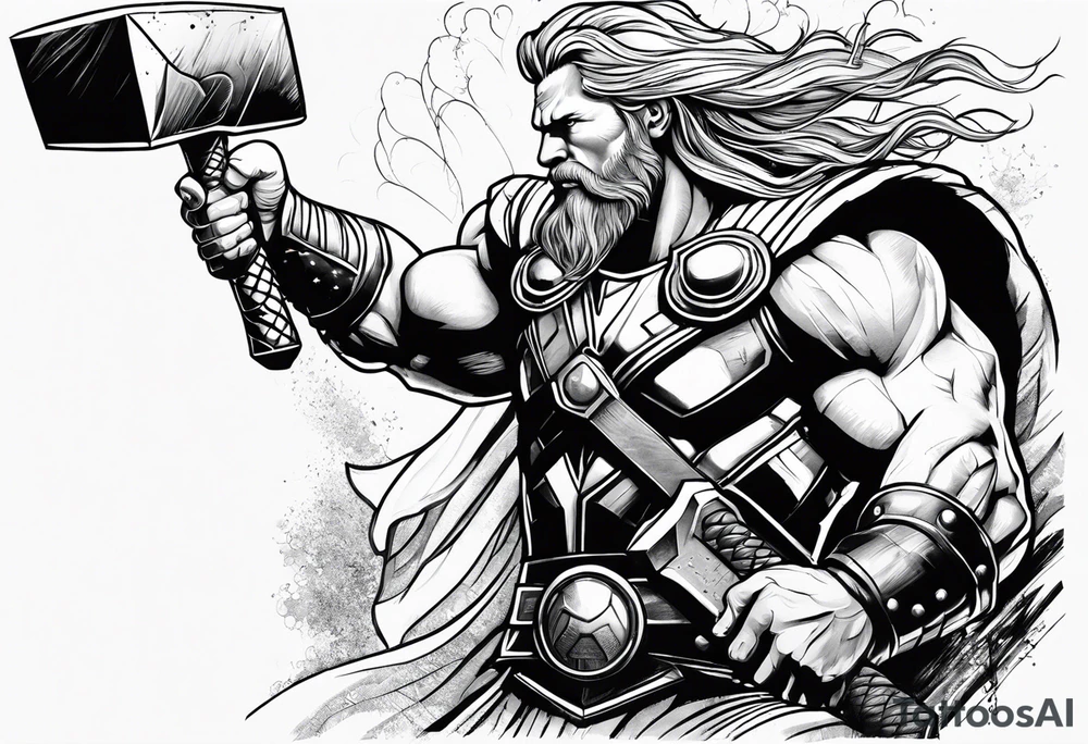 Thor mit Hammer in der Hand kämpft gegen riesige Schange tattoo idea Thor mit Hammer in der Hand kämpft gegen riesige Schange tattoo idea