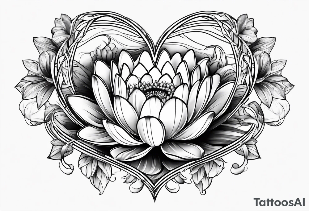 Daisy and water lily heart tattoo idea