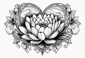 Daisy and water lily heart tattoo idea