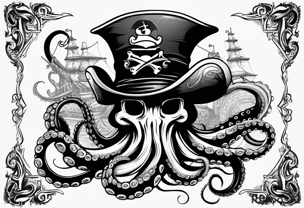 octopus wearing a pirate hat tattoo idea