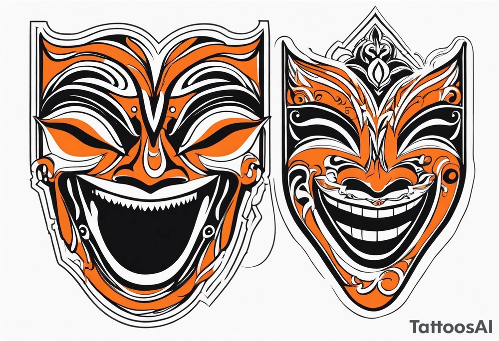 Laughing mask that is orange and black tattoo idea