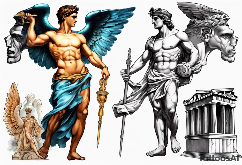 God hermes with parthenon in background tattoo idea