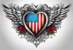 Flag inside of a heart with wings tattoo idea
