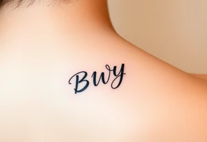 Inside finger tattoo with initials BWY in cursive tattoo idea