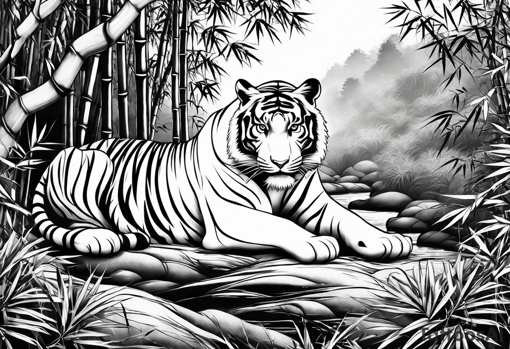 Crouching Tiger in bamboo forest tattoo idea