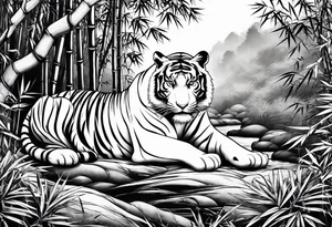 Crouching Tiger in bamboo forest tattoo idea
